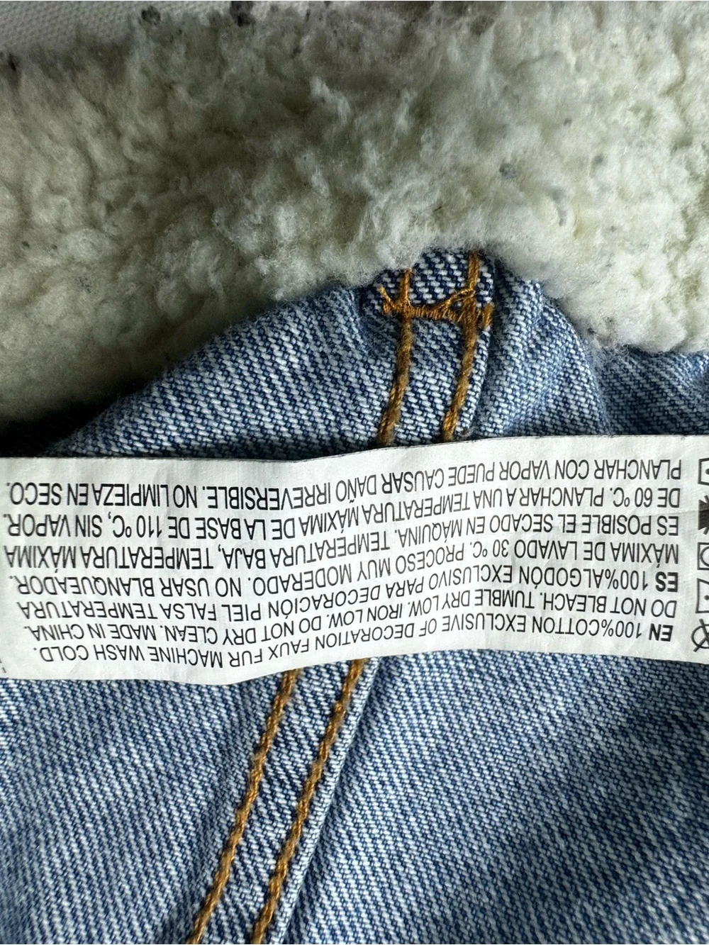 FOREVER 21 Denim Sherpa-Lined Jacket in Blue and Cream Sz S - Picture 7 of 9